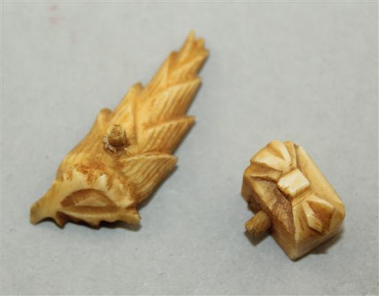 Three Japanese ivory groups of figures, early 20th century, 22cm., latter with wood stand